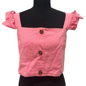 Pink Button-Front Crop Top - Size Large